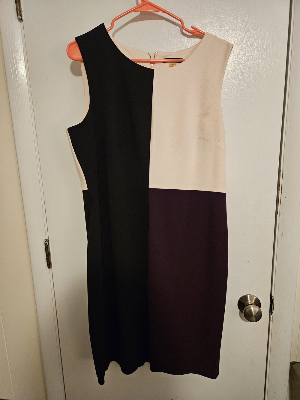 Tommy Hilfiger Black, Cream & Plum Colorblock Midi Dress